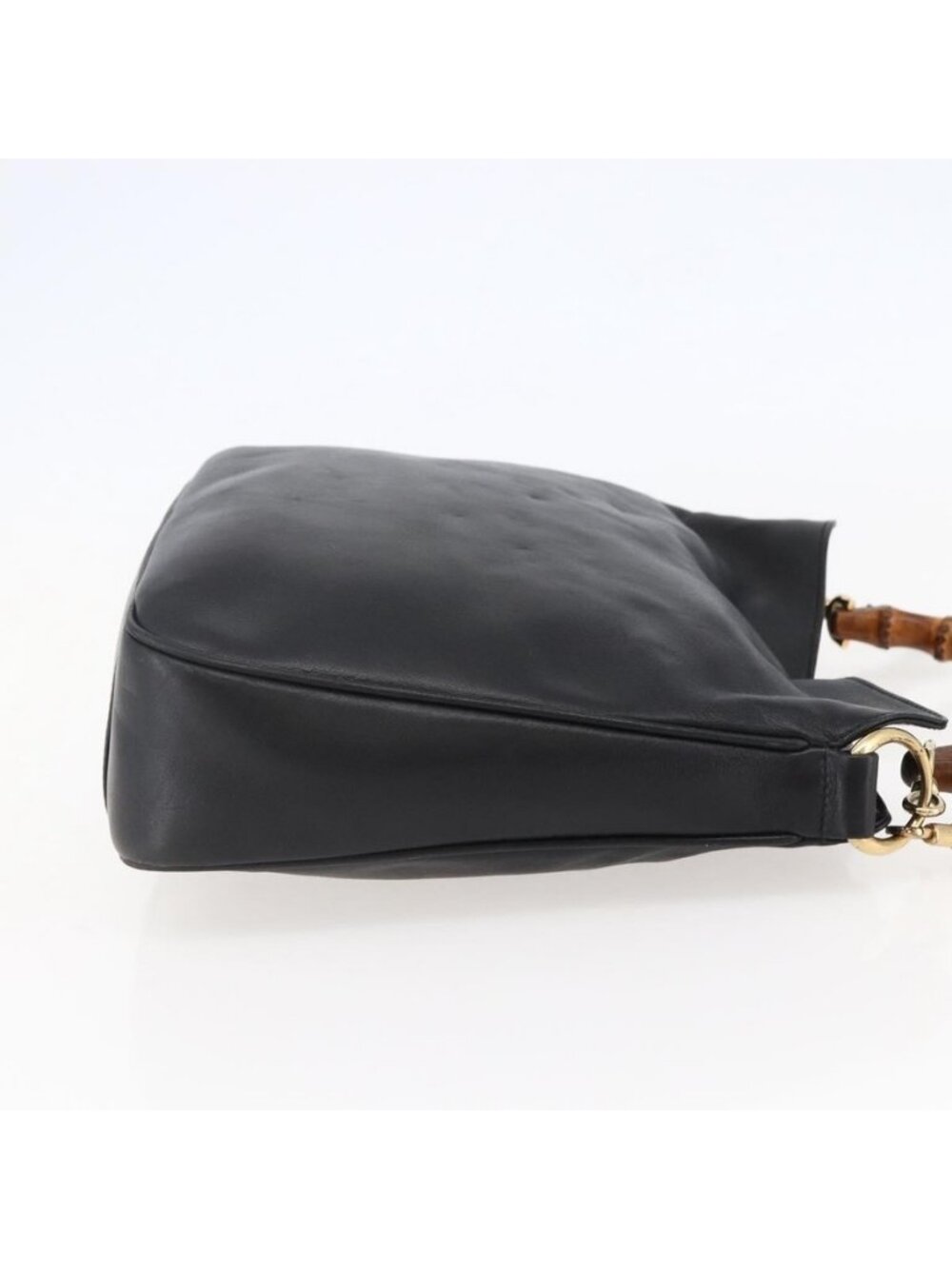 Authentic GUCCI Bamboo Shoulder Bag Leather 2way Black Gold 001 1705 1638 - Picture 11 of 16